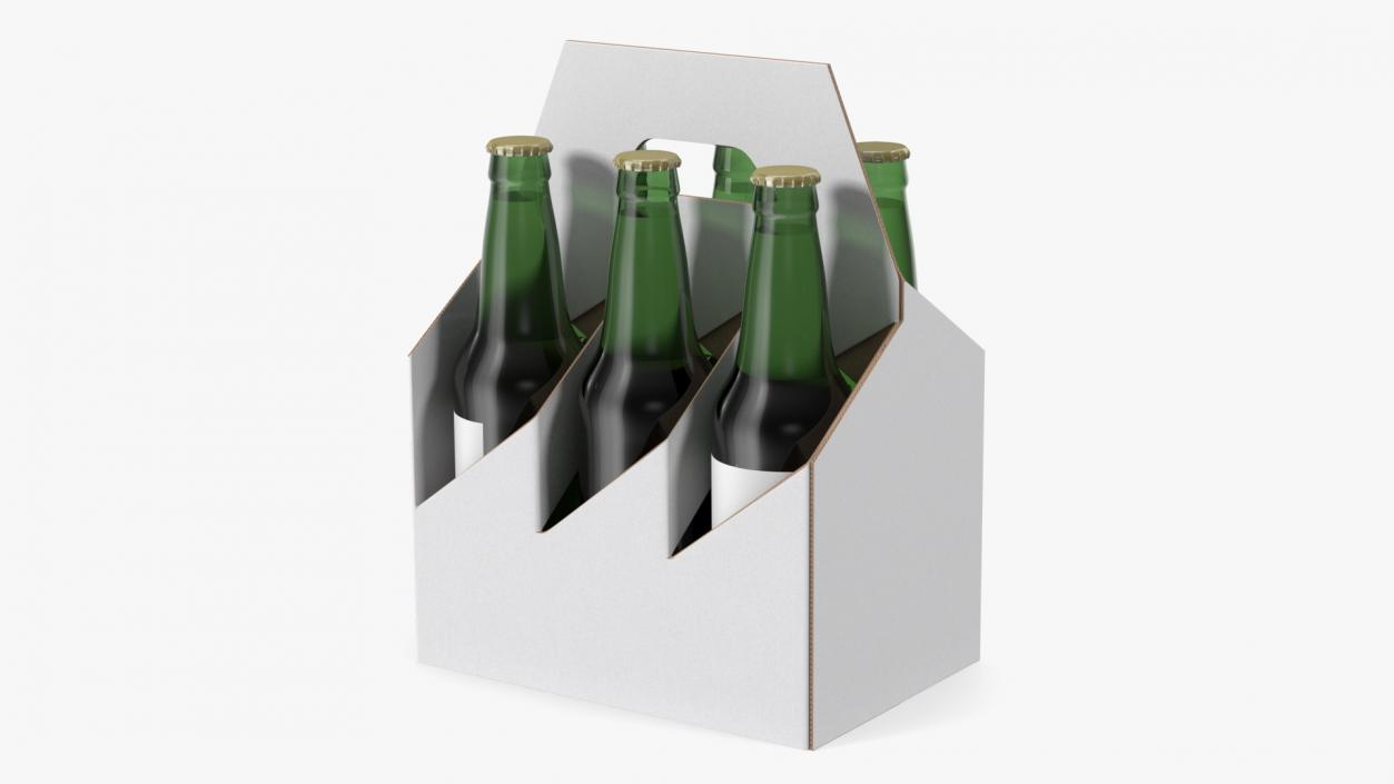 Cardboard Carrier Box with Beer Bottles 3D model