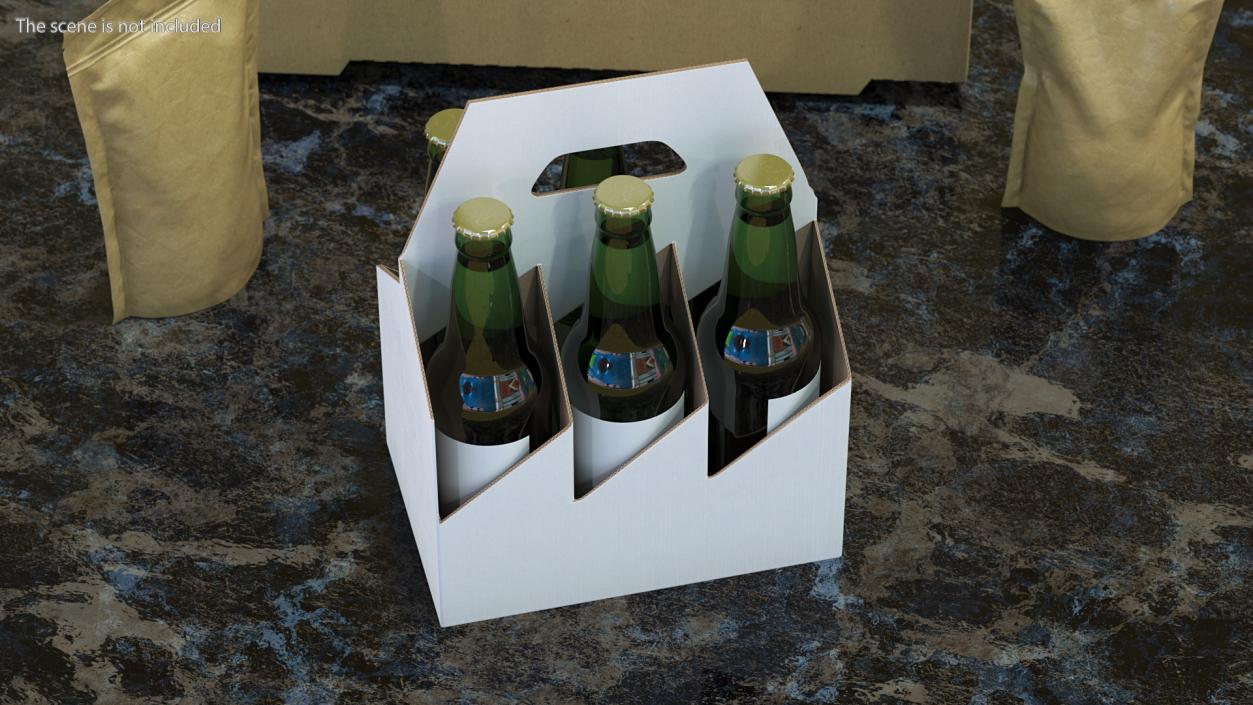 Cardboard Carrier Box with Beer Bottles 3D model