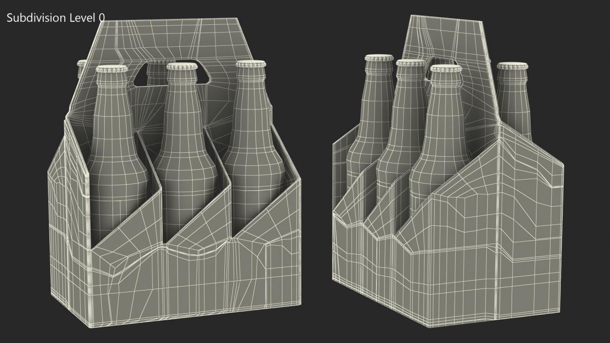 Cardboard Carrier Box with Beer Bottles 3D model