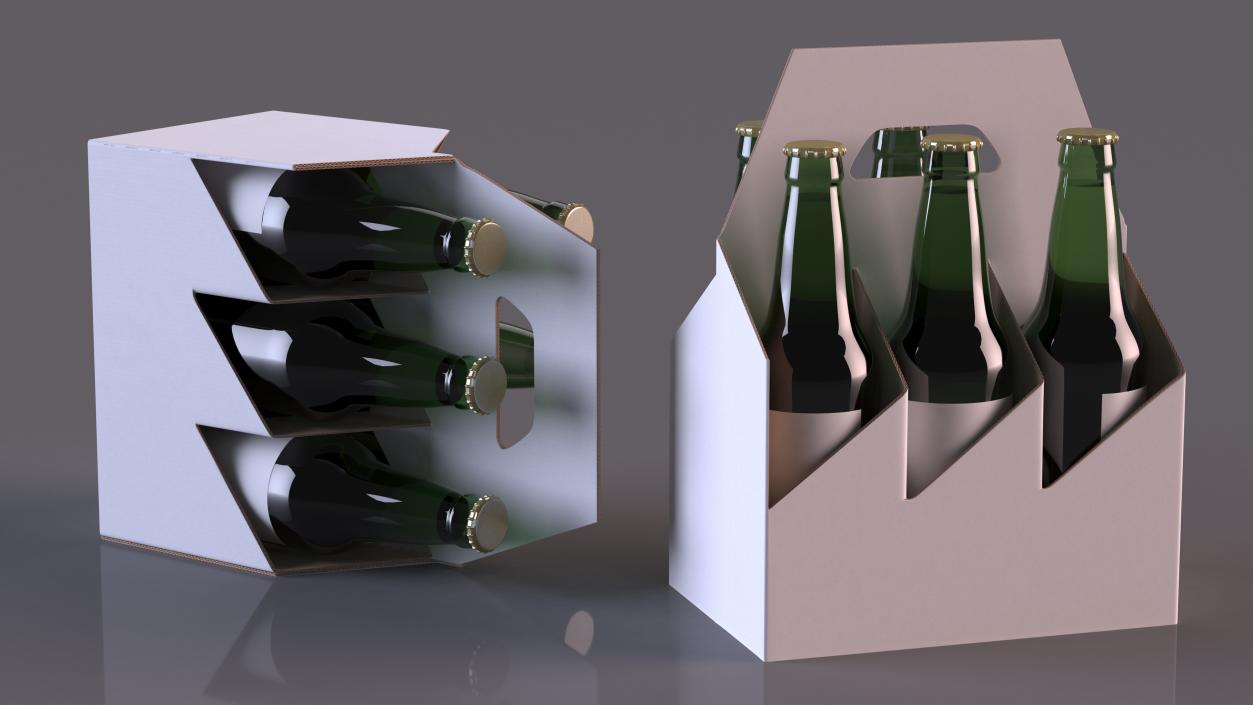 Cardboard Carrier Box with Beer Bottles 3D model