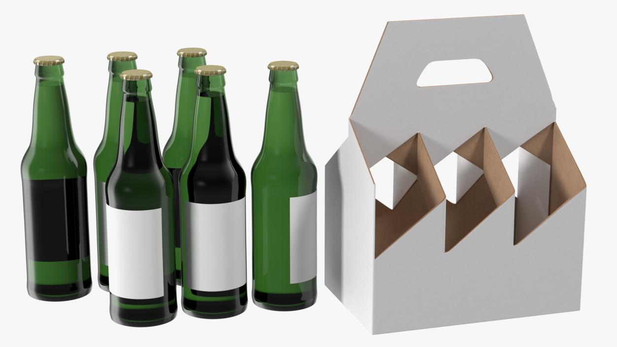 Cardboard Carrier Box with Beer Bottles 3D model