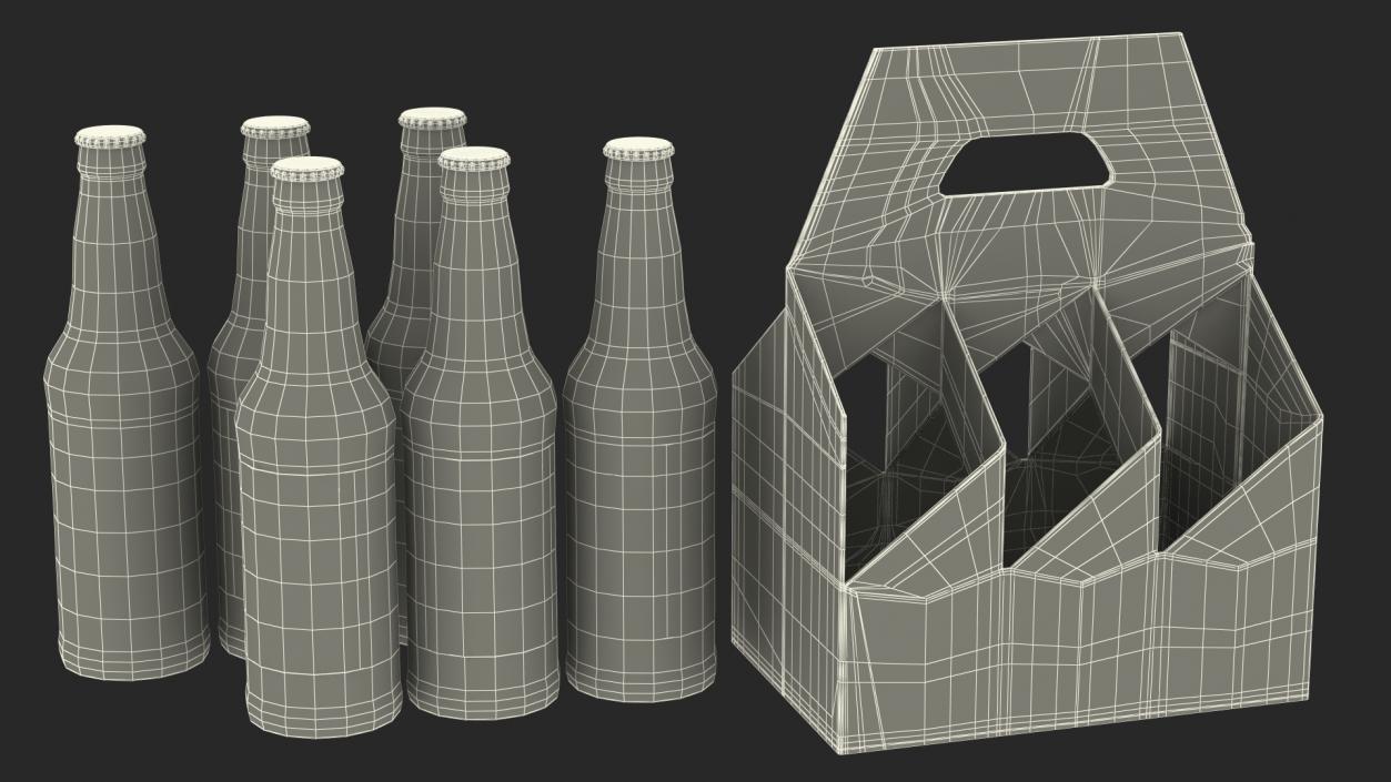 Cardboard Carrier Box with Beer Bottles 3D model