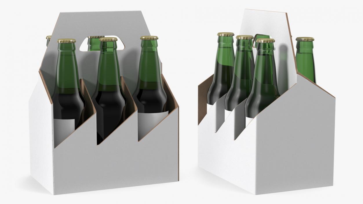 Cardboard Carrier Box with Beer Bottles 3D model