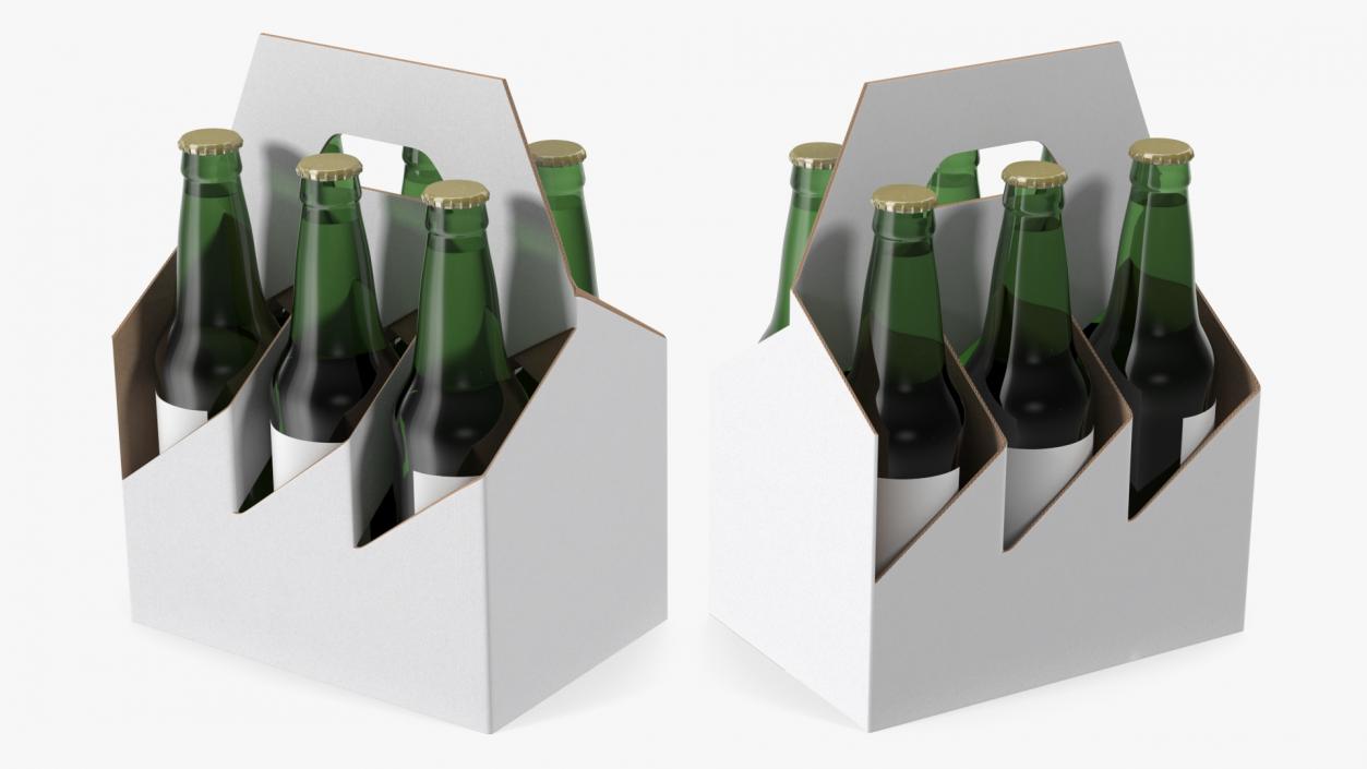 Cardboard Carrier Box with Beer Bottles 3D model