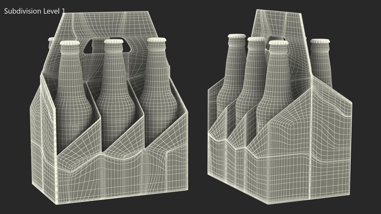 Cardboard Carrier Box with Beer Bottles 3D model