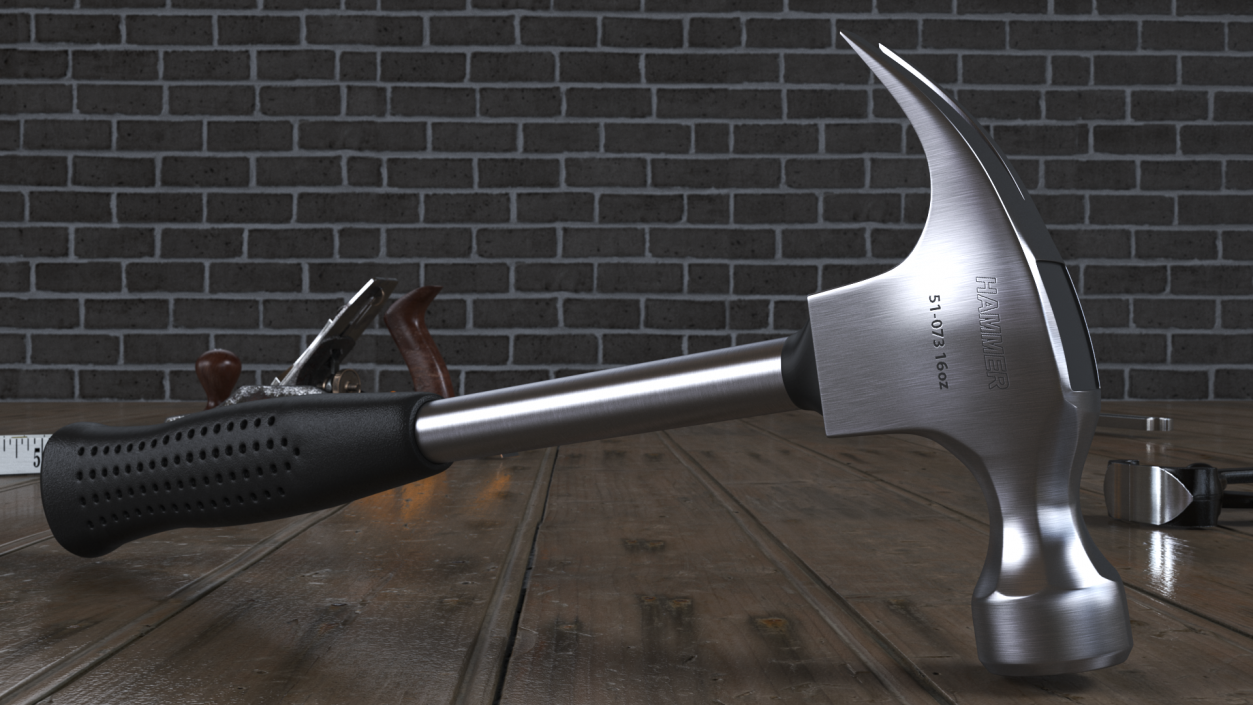 3D Steel Shaft Claw Hammer model