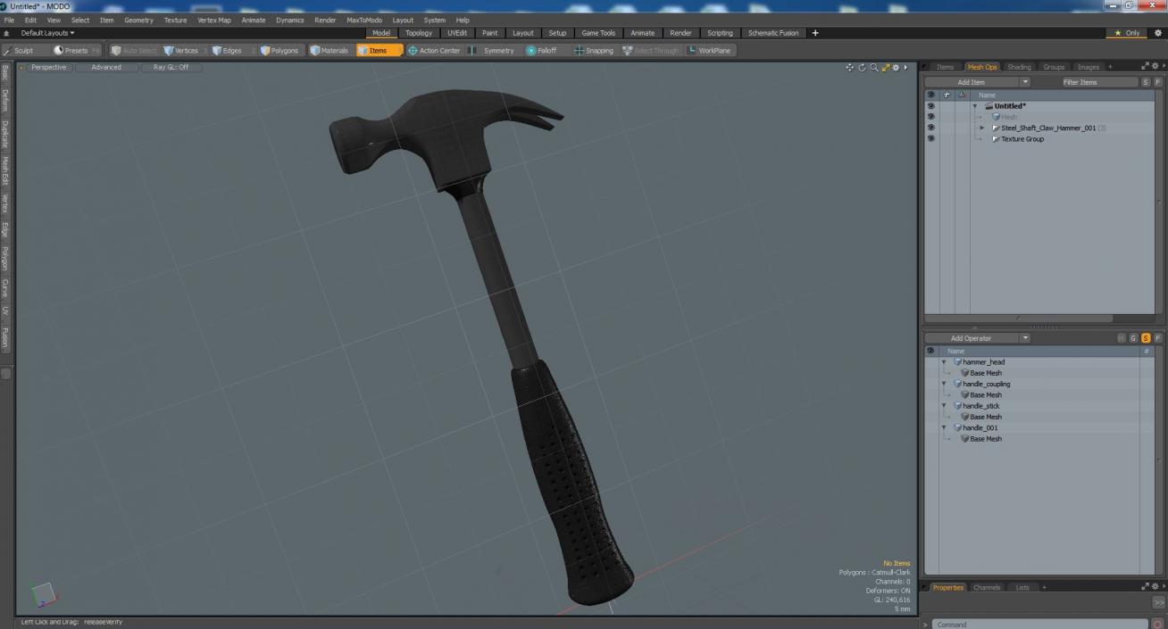 3D Steel Shaft Claw Hammer model