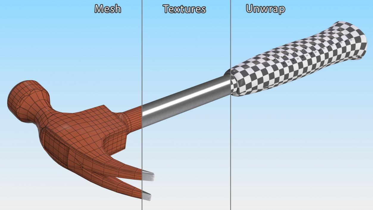 3D Steel Shaft Claw Hammer model