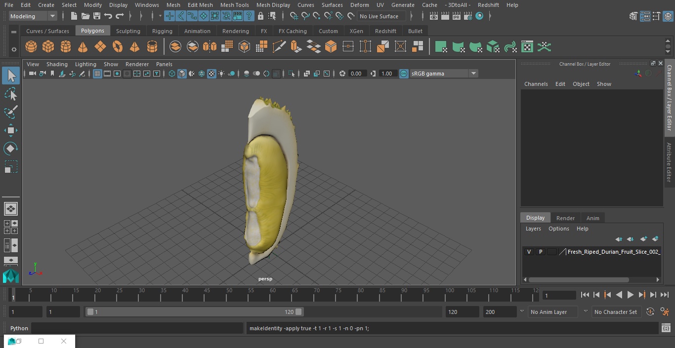 3D model Fresh Riped Durian Fruit Slice