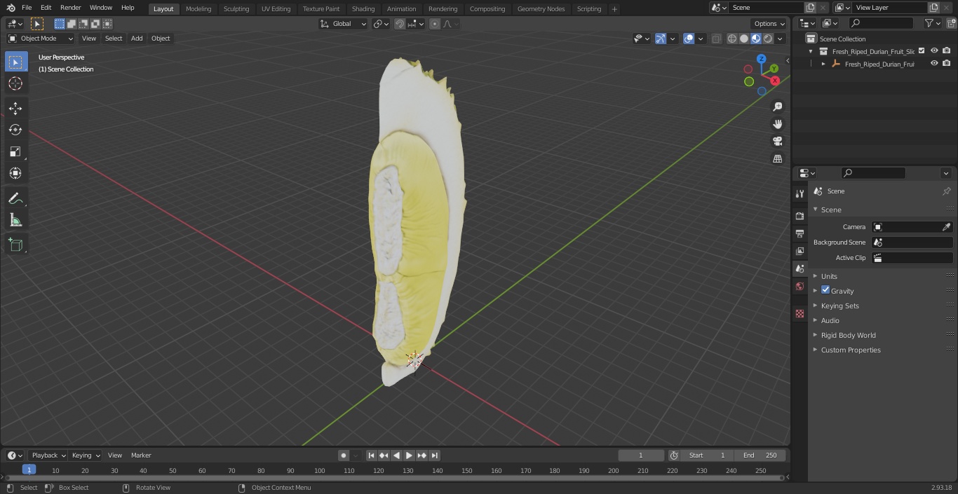 3D model Fresh Riped Durian Fruit Slice