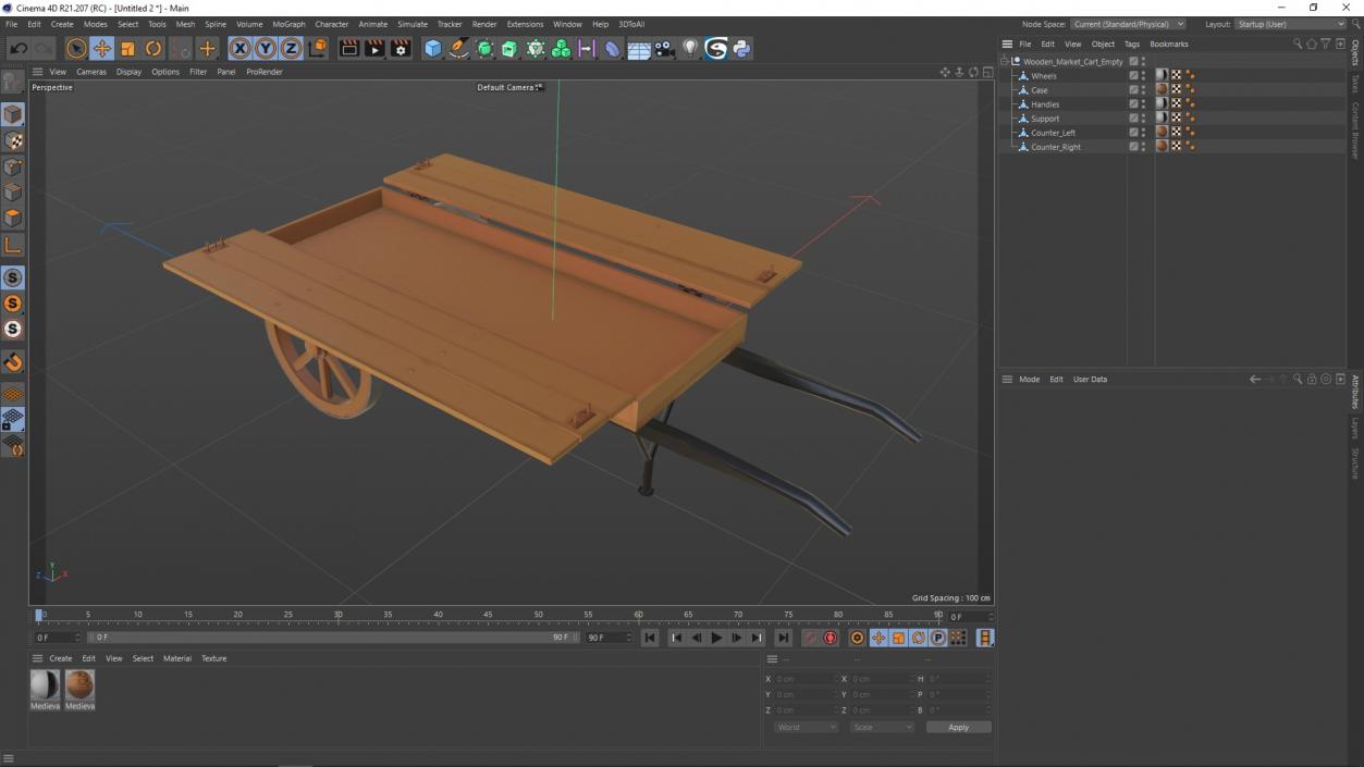 3D Wooden Market Cart Empty 2