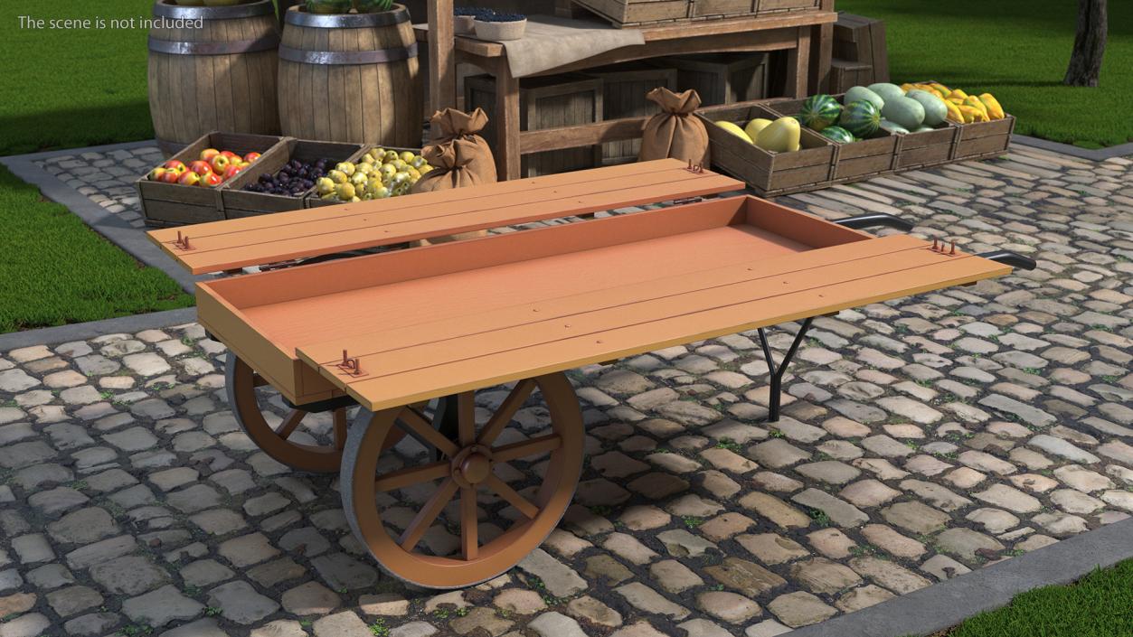 3D Wooden Market Cart Empty 2