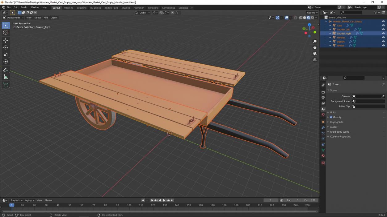 3D Wooden Market Cart Empty 2