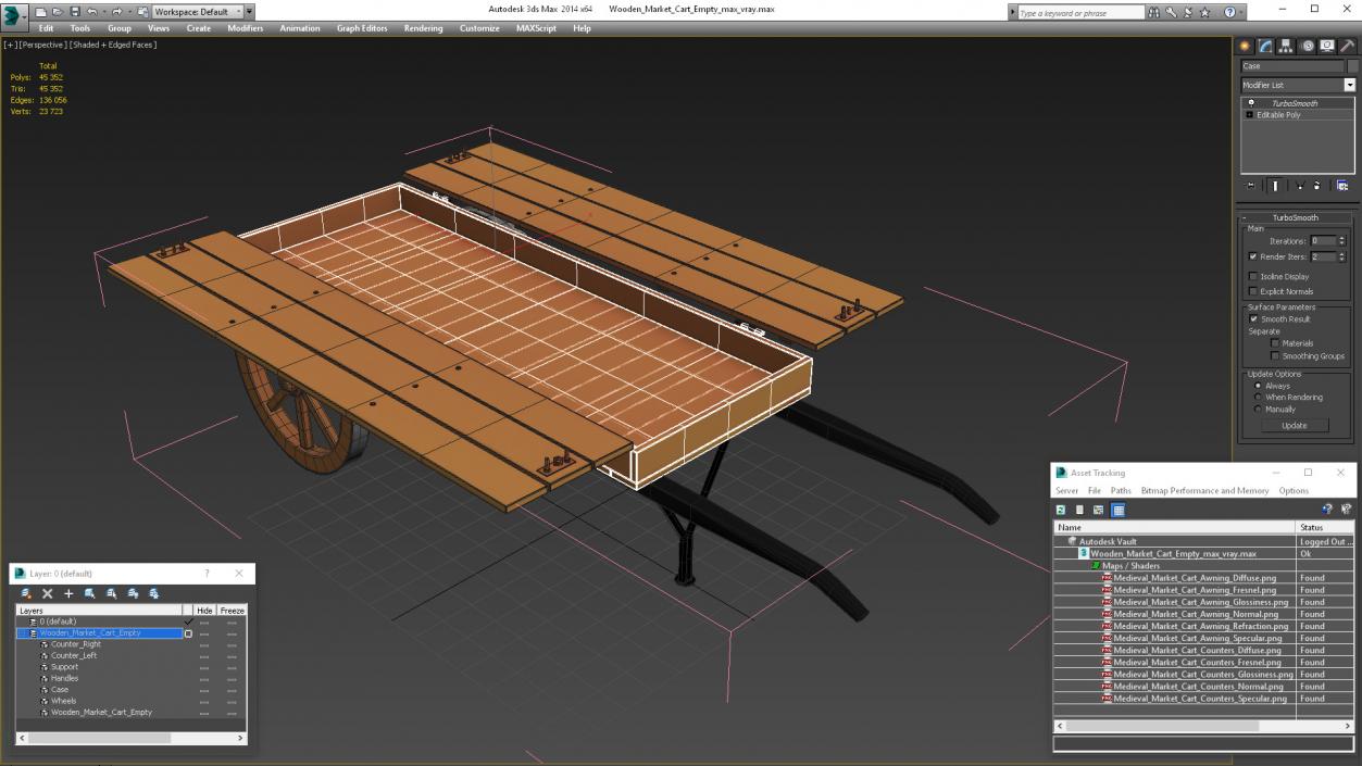 3D Wooden Market Cart Empty 2