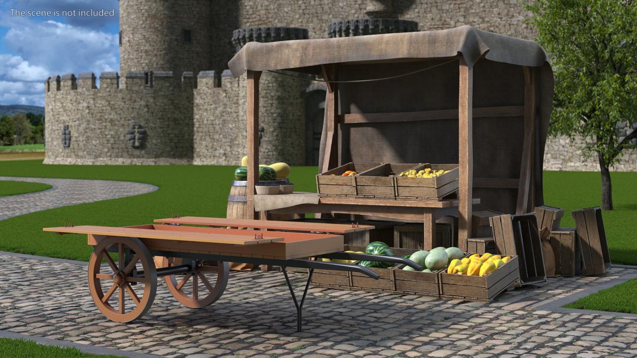 3D Wooden Market Cart Empty 2