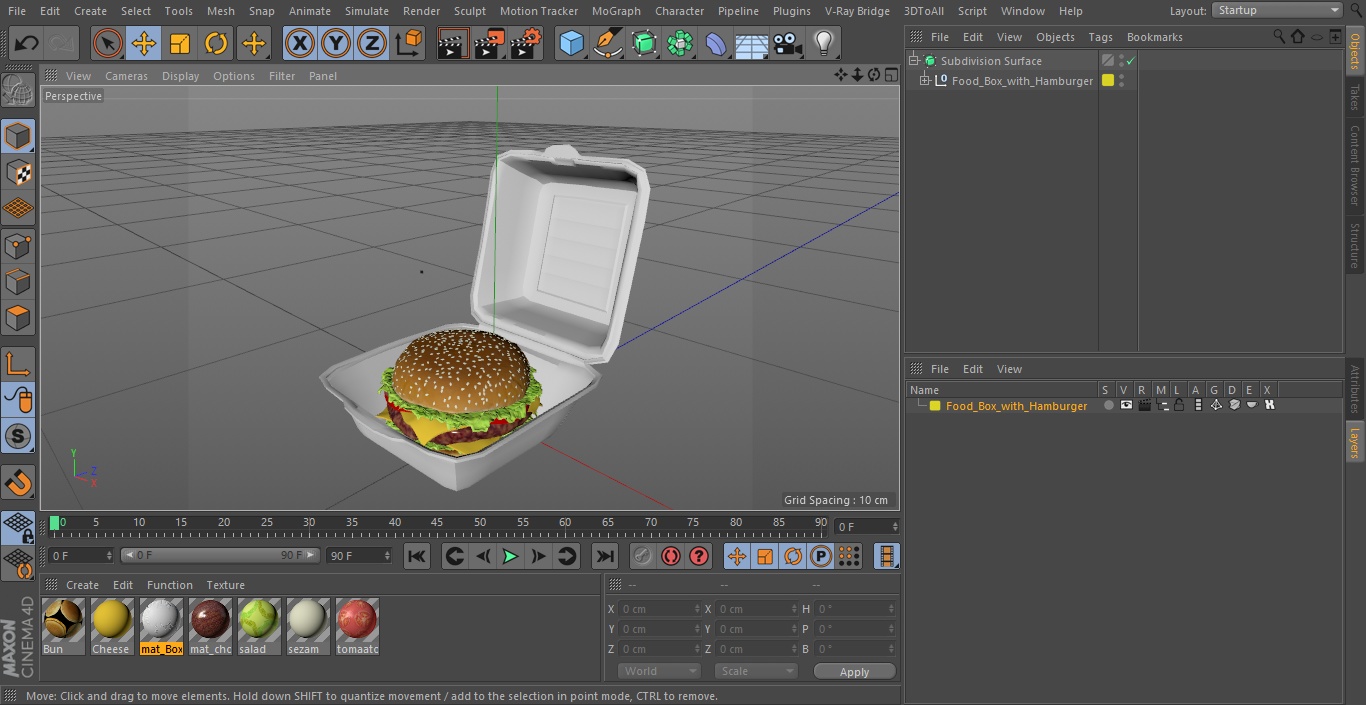 3D Food Box with Hamburger model