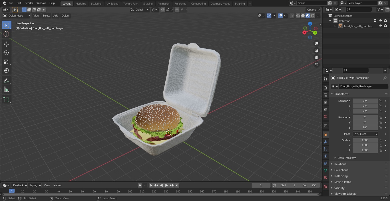 3D Food Box with Hamburger model