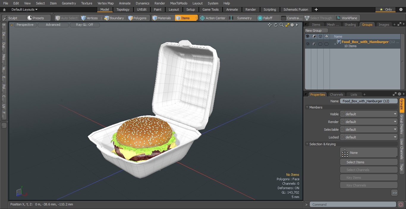 3D Food Box with Hamburger model