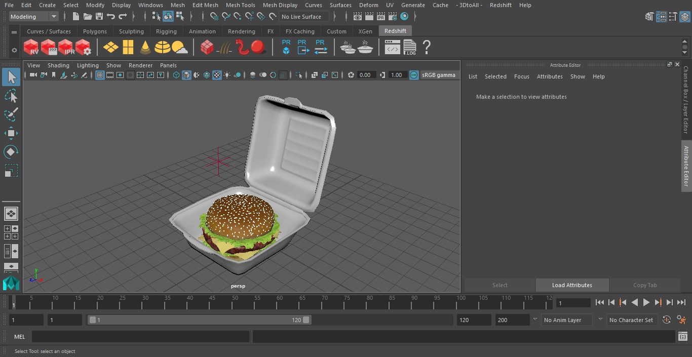 3D Food Box with Hamburger model