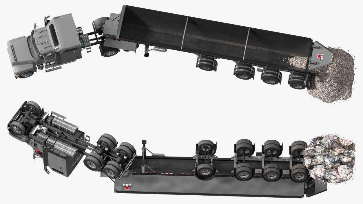 3D model Truck Mack CHU613 With Trailer ABS LRC Unload