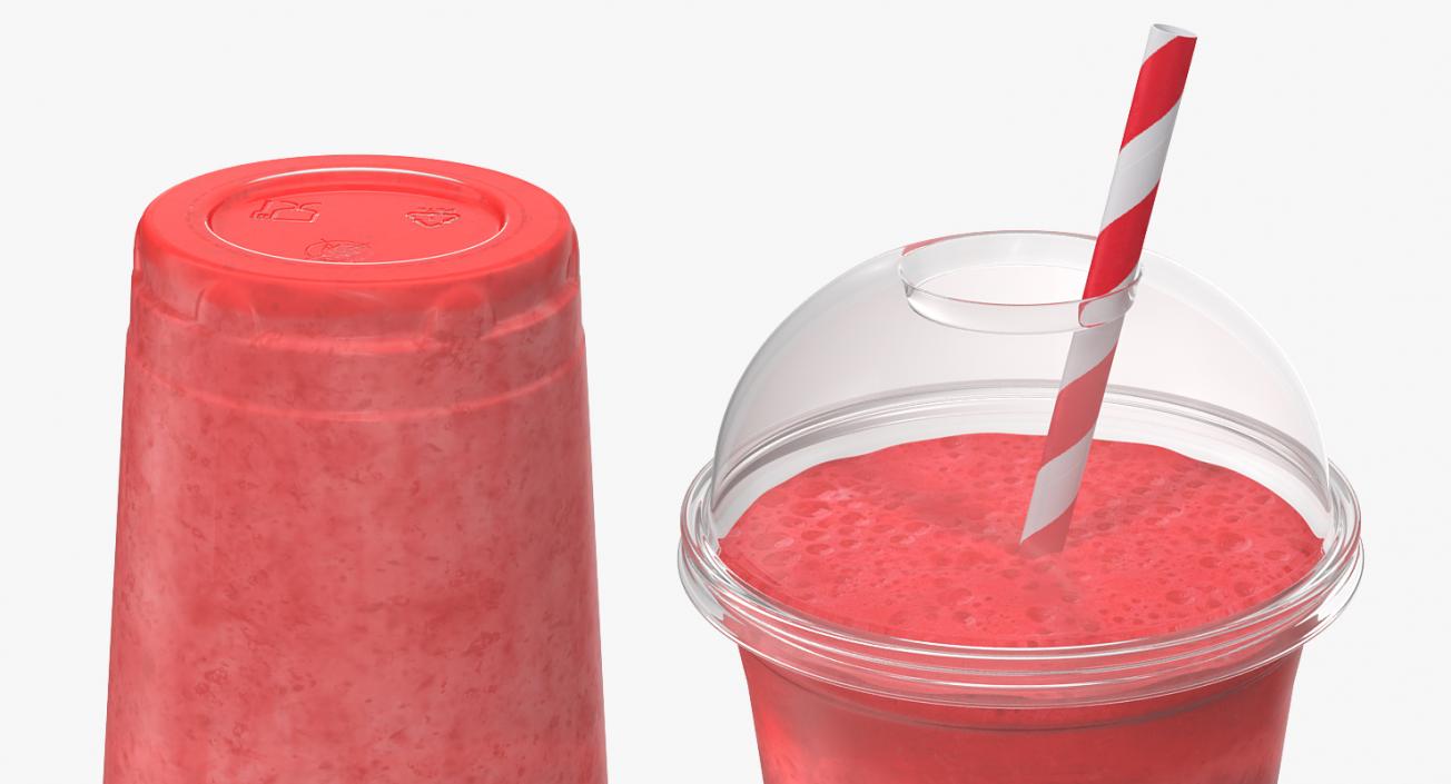 Strawberry Coctail in Plastic Cup with Straw 3D model