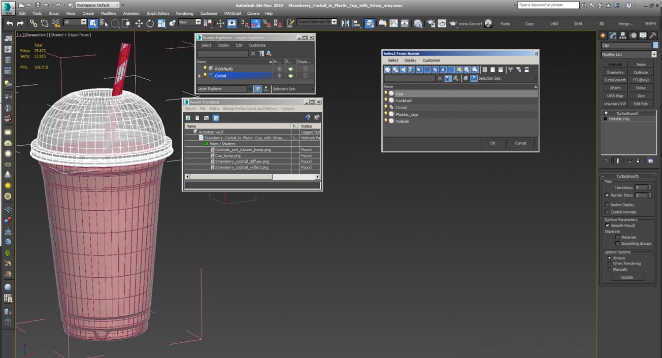 Strawberry Coctail in Plastic Cup with Straw 3D model