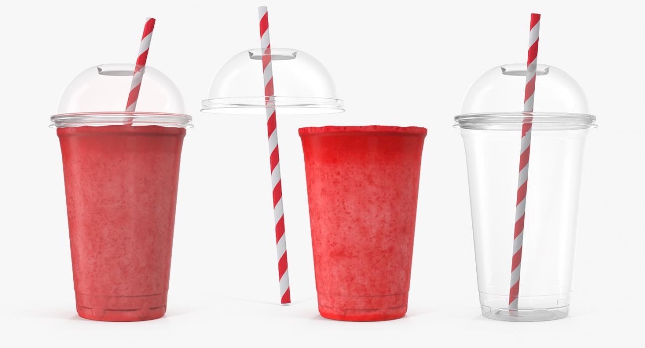 Strawberry Coctail in Plastic Cup with Straw 3D model