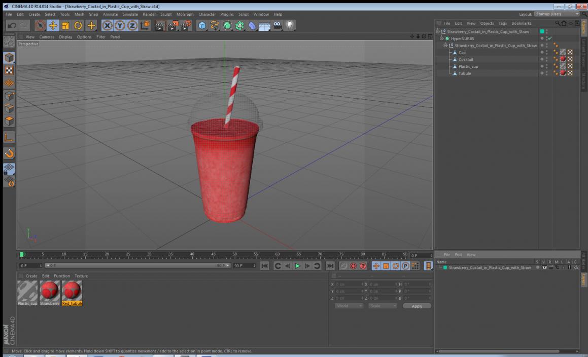 Strawberry Coctail in Plastic Cup with Straw 3D model