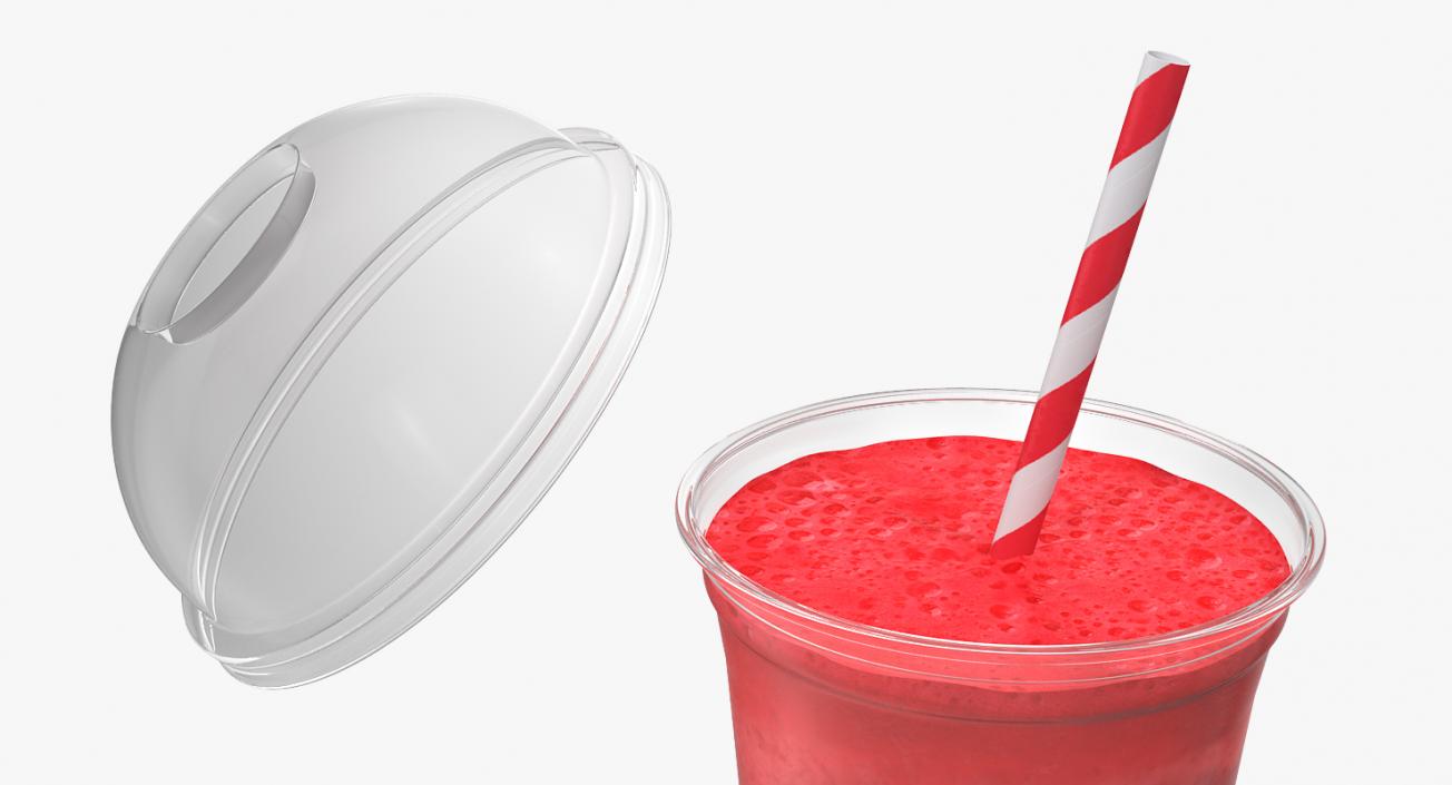 Strawberry Coctail in Plastic Cup with Straw 3D model