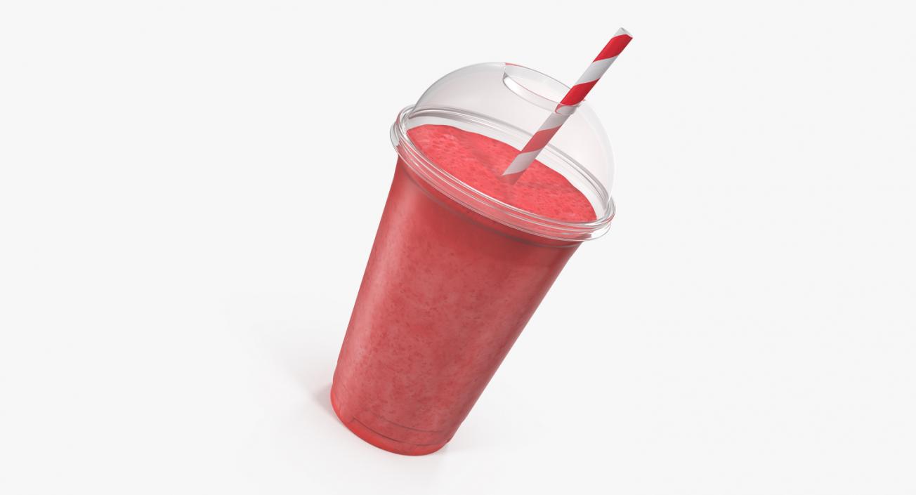 Strawberry Coctail in Plastic Cup with Straw 3D model