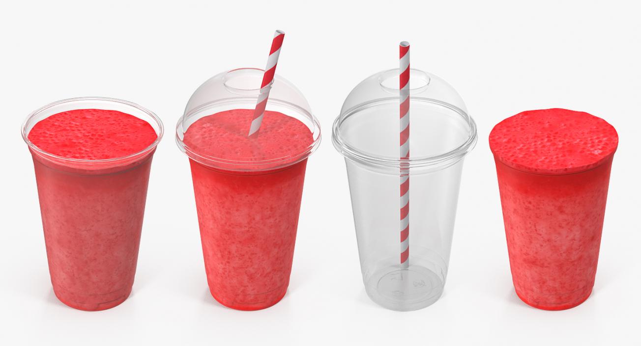 Strawberry Coctail in Plastic Cup with Straw 3D model