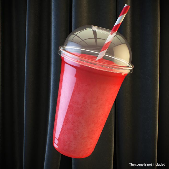 Strawberry Coctail in Plastic Cup with Straw 3D model