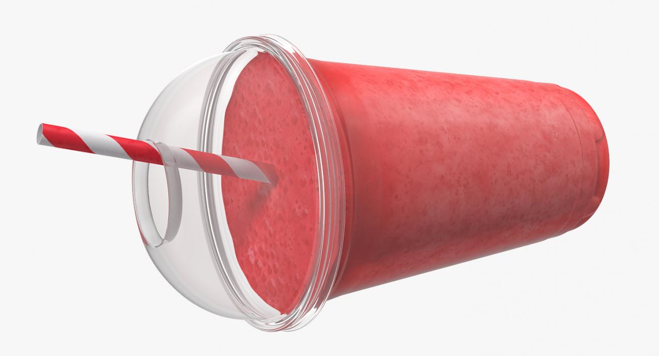 Strawberry Coctail in Plastic Cup with Straw 3D model