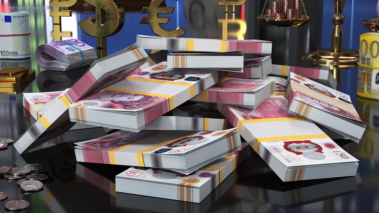 3D Pile of Money 50 Pounds model