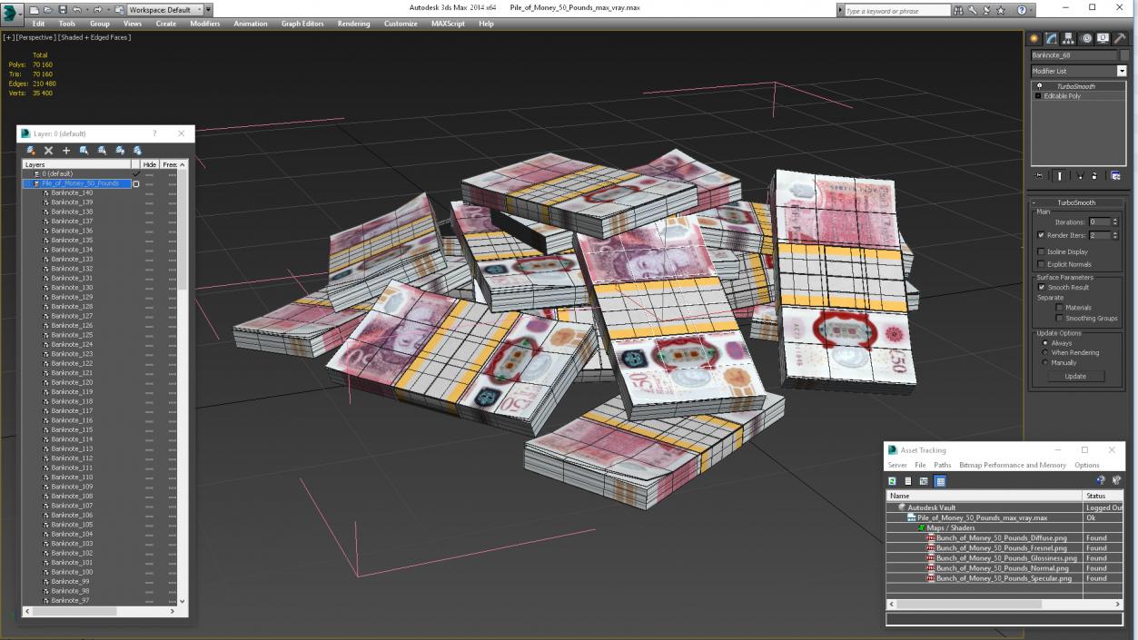 3D Pile of Money 50 Pounds model