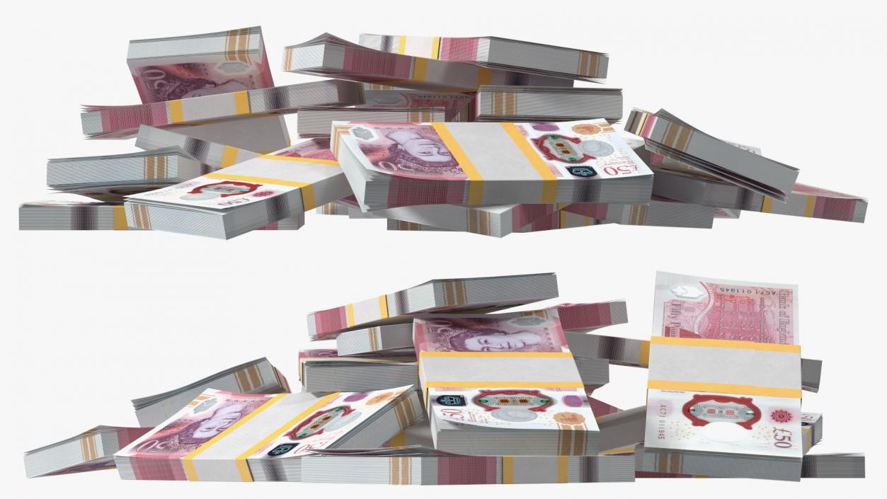 3D Pile of Money 50 Pounds model