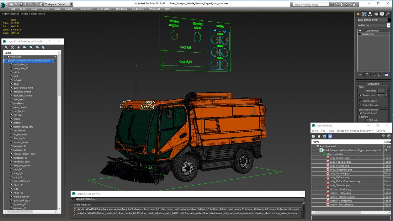 Road Sweeper Vehicle Rigged 3D