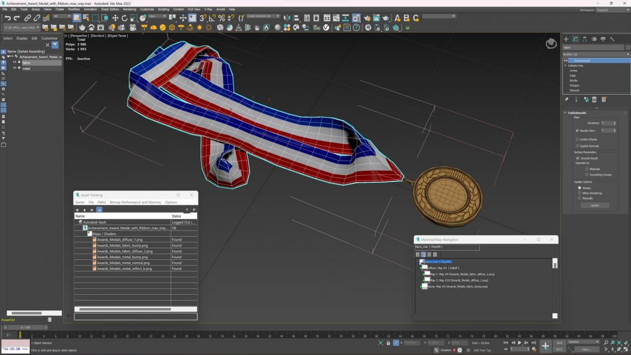 3D model Achievement Award Medal with Ribbon