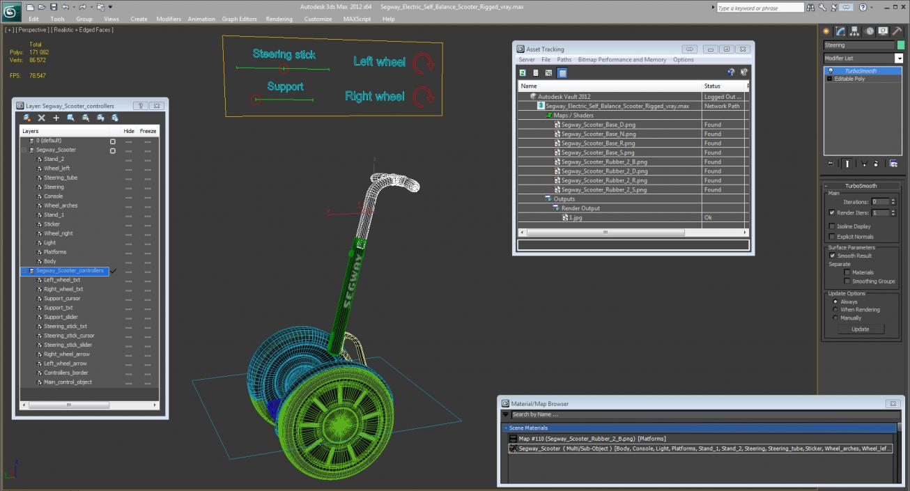 3D Segway Electric Self Balance Scooter Rigged model