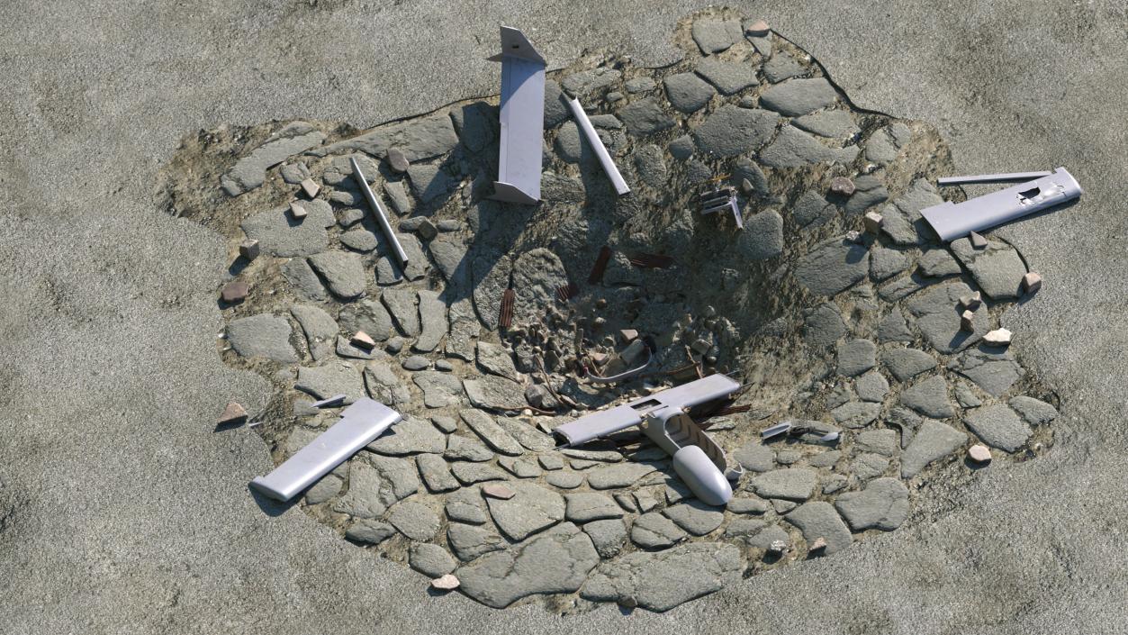 3D Crashed Drone in Cracked Ground