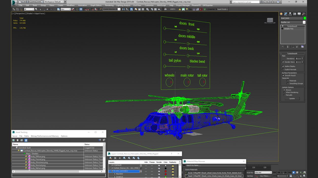 3D model Combat Rescue Helicopter Sikorsky HH60 Rigged