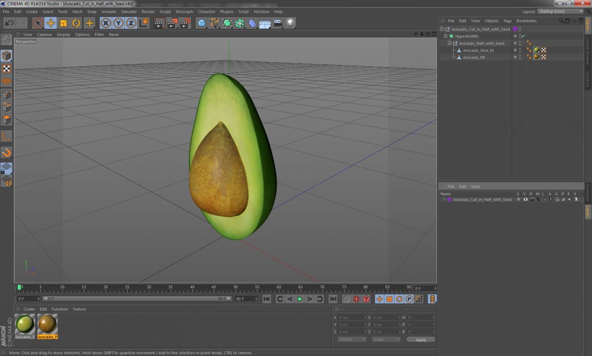 Avocado Half with Seed 3D