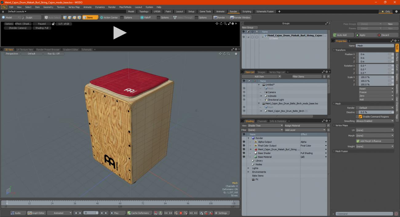 3D model Meinl Cajon Drum Makah Burl String Cajon