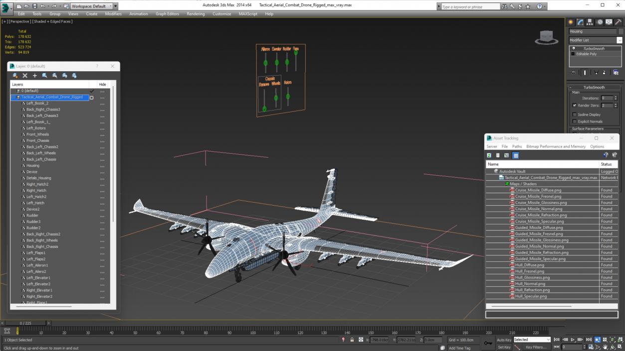 3D model Tactical Aerial Combat Drone Rigged