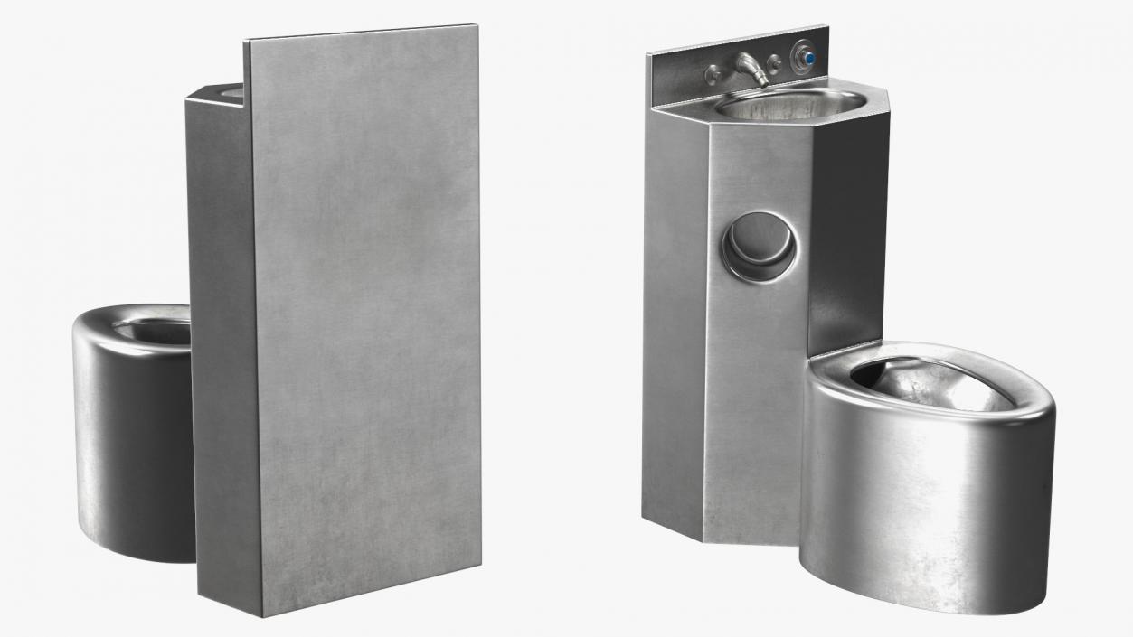 3D Dirty Stainless Steel Prison Toilet Sink Combo