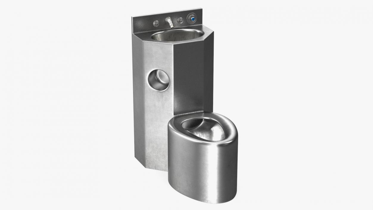 3D Dirty Stainless Steel Prison Toilet Sink Combo