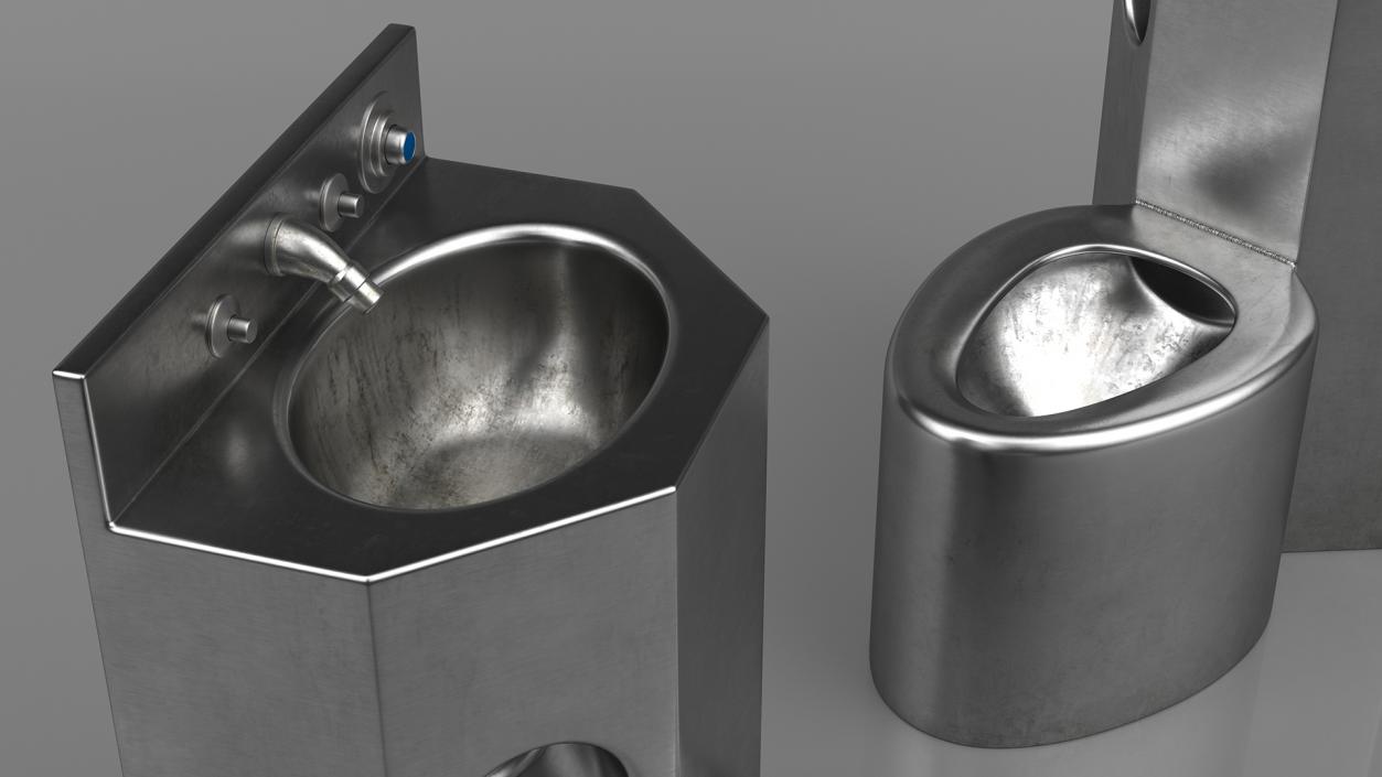 3D Dirty Stainless Steel Prison Toilet Sink Combo