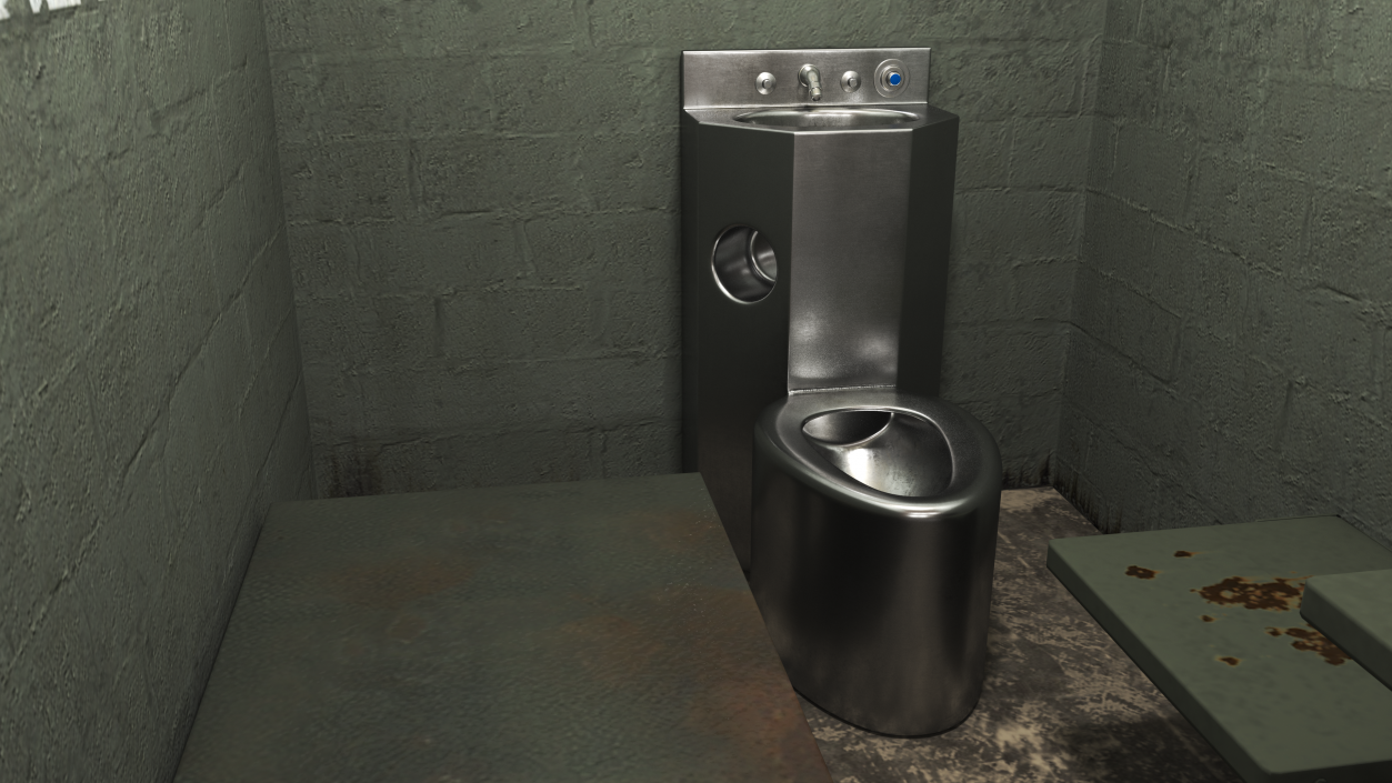 3D Dirty Stainless Steel Prison Toilet Sink Combo