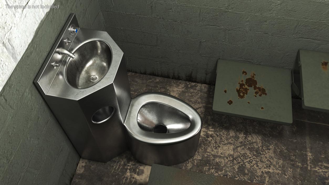 3D Dirty Stainless Steel Prison Toilet Sink Combo