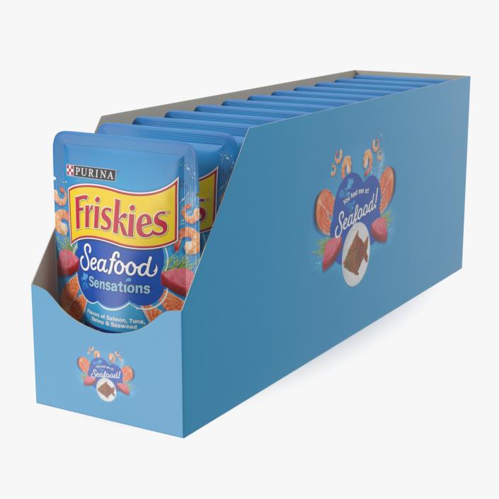 Box of Friskies Cat Food Pouches 3D